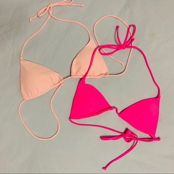 Set of 2 Pink Halter Triangle Bikini Tops - Picture 1 of 8